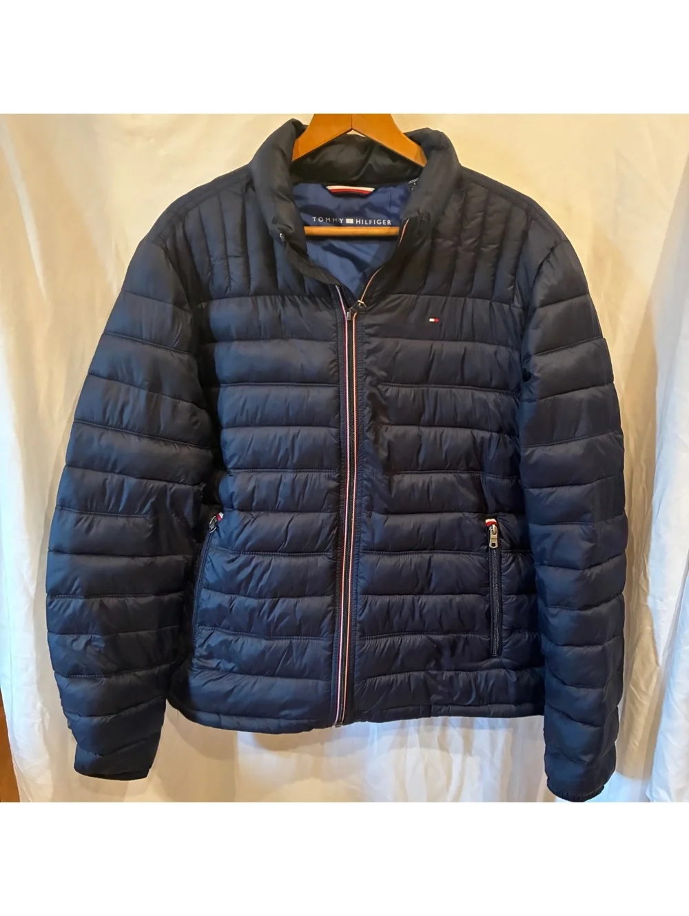 Tommy Hilfiger Mens Lightweight Packable Quilted Puffer Navy Blue Jacket Size L
